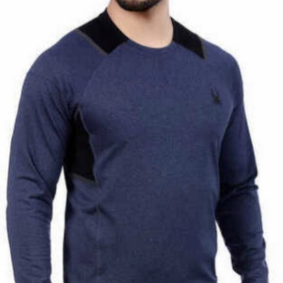 SPYDER ACTIVE Men's Size Large Blue Black Long Sleeve Pullover Moisture Wicking - Picture 1 of 10